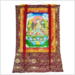 Thangka Weiße Tara groß Vollansicht mit Bänder